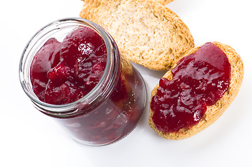 Image showing Breakfast of cherry jam on toast
