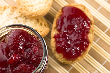 Image showing Breakfast of cherry jam on toast
