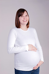 Image showing Happy Pregnant Mommy On Gray