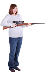 Image showing Pregnant Lady with Riffle