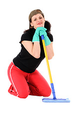 Image showing woman with a mop