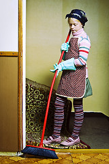 Image showing Little cleaning lady