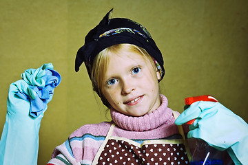 Image showing Little cleaning lady