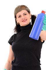 Image showing woman with red and blue bottle