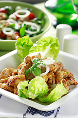 Image showing Chicken stripes with salad