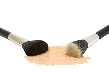 Image showing two make-up brushes with powder isolated 
