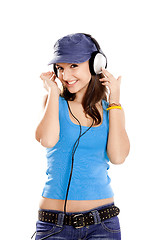 Image showing Young girl listen music