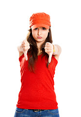 Image showing Young girl with thumbs down