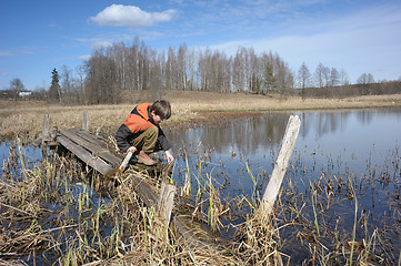 Image showing boy on the bridge