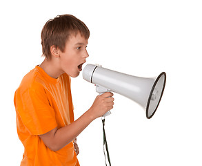 Image showing boy yelling into a megaphone