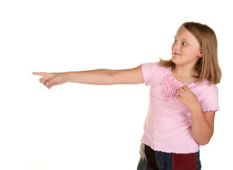 Image showing what is that young pointing on white