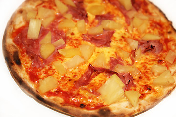 Image showing Delicious pizza - pineapple, ham, salami 