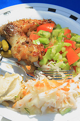 Image showing BBQ. Grilled chicken on the white plate