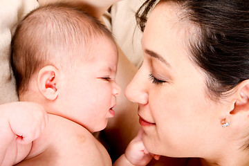 Image showing Angry baby and mother