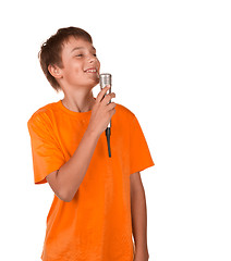 Image showing boy singing karaoke