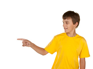 Image showing boy pointing to copyspace