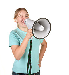 Image showing teenage girl with megaphone