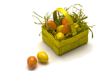 Image showing Easter eggs and basket