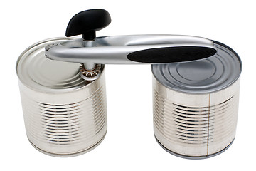 Image showing Two cans and can-opener