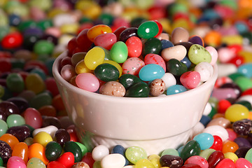Image showing Multi-colored Mini Jelly Beans in a Bowl