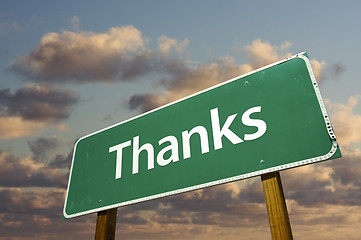 Image showing Thanks Green Road Sign Over Clouds