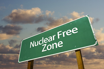 Image showing Nuclear Free Green Road Sign and Clouds