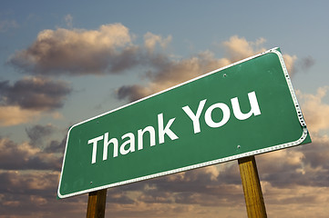 Image showing Thank You Green Road Sign Over Clouds