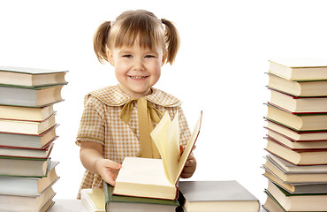 Image showing Happy little girl with books, back to school