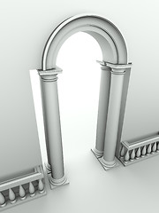 Image showing classical entrance with arc, columns and balustrade