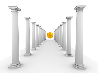 Image showing image of classic columns with mirror yellow sphere