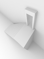 Image showing Monochromic 3d rendered image of stair to opened door