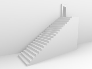 Image showing Monochromic 3d rendered image of stair to opened door