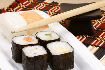 Image showing Sushi and chopsticks