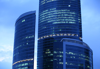 Image showing blue skyscrapers at evening