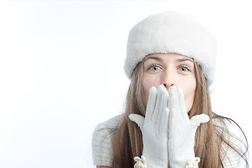 Image showing blonde in the white winter hat