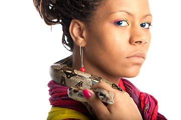 Image showing young woman with python