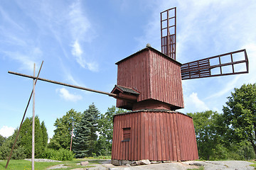 Image showing Red Wooden Windmill