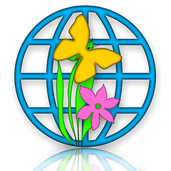 Image showing Globe, Butterfly and Flower