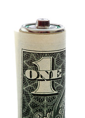 Image showing Battery wrapped in a dollar bill