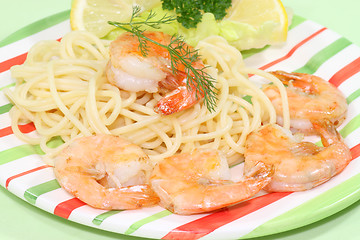 Image showing Pasta with shrimps