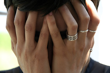 Image showing hands over woman's face