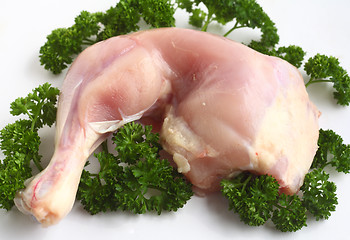 Image showing Skinless chicken leg with parsley