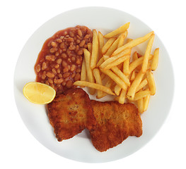 Image showing Breaded fish meal from above