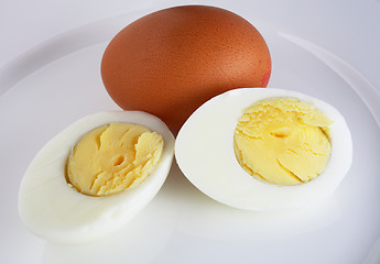 Image showing Sliced boiled egg on a plate