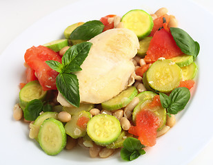 Image showing Italian chicken with zucchini, beans and tomato