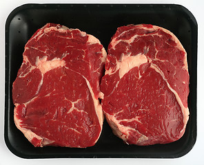 Image showing Two steaks on tray