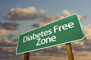 Image showing Diabetes Free Zone Green Road Sign and Clouds