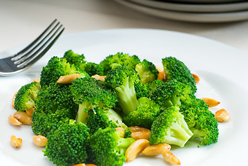 Image showing fresh sauteed broccoli and almonds