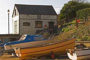 Image showing Boats & old boatshed