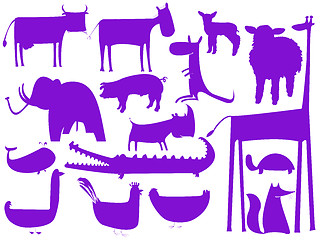 Image showing animal purple silhouettes isolated on white background